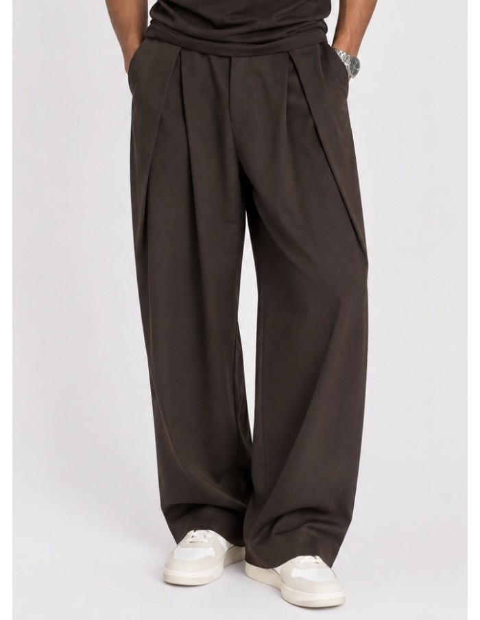Pantalon Large Plissé Chocolat Homme | Zerda