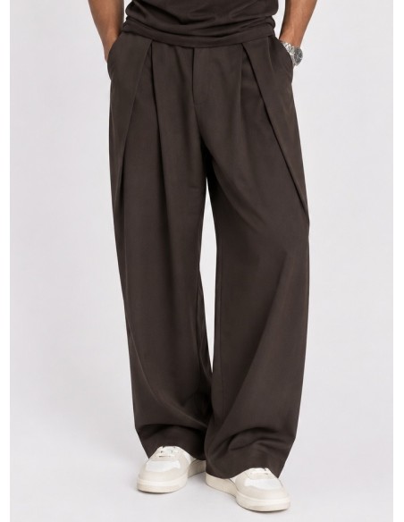Pantalon Large Plissé Chocolat Homme | Zerda