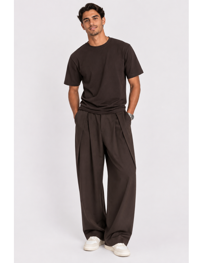 Pantalon Large Plissé Chocolat Homme | Zerda