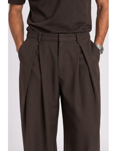 Pantalon Large Plissé Chocolat Homme | Zerda