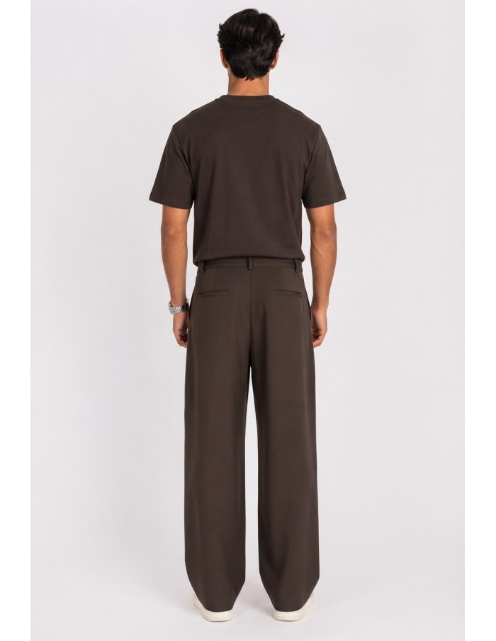 Pantalon Large Plissé Chocolat Homme | Zerda