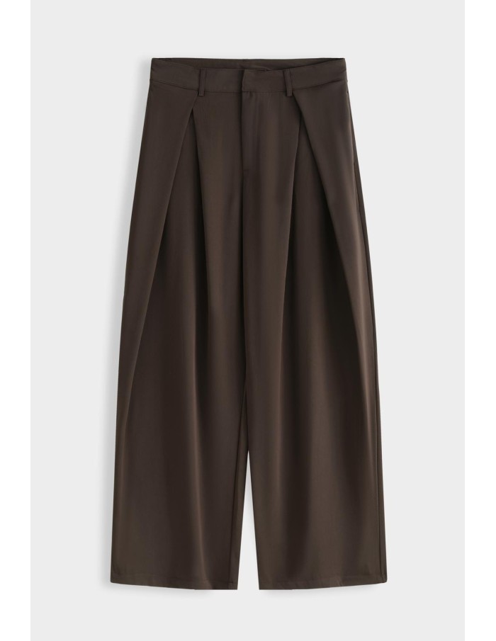 Pantalon Large Plissé Chocolat Homme | Zerda
