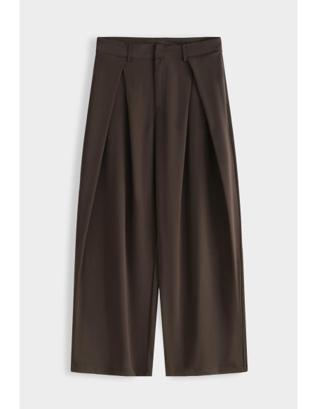Pantalon Large Plissé Chocolat Homme | Zerda