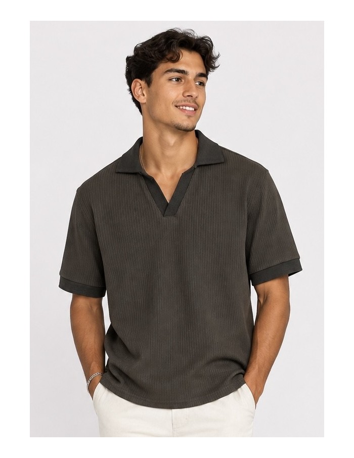 Polo Marron Homme Col Ouvert | Zerda