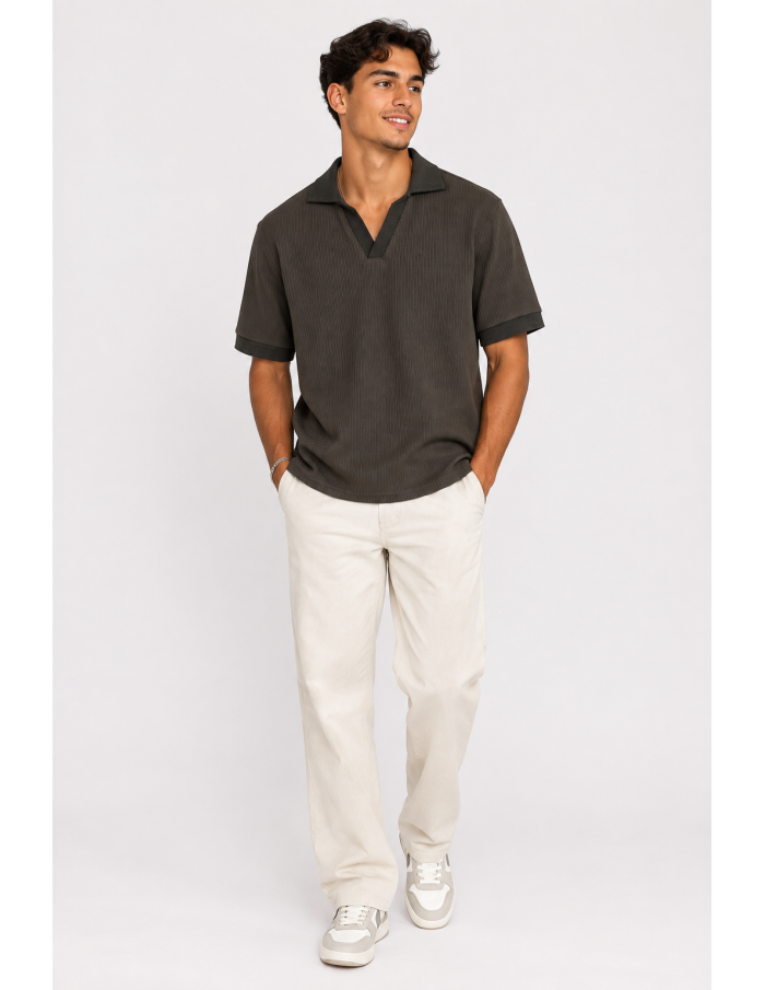 Polo Marron Homme Col Ouvert | Zerda