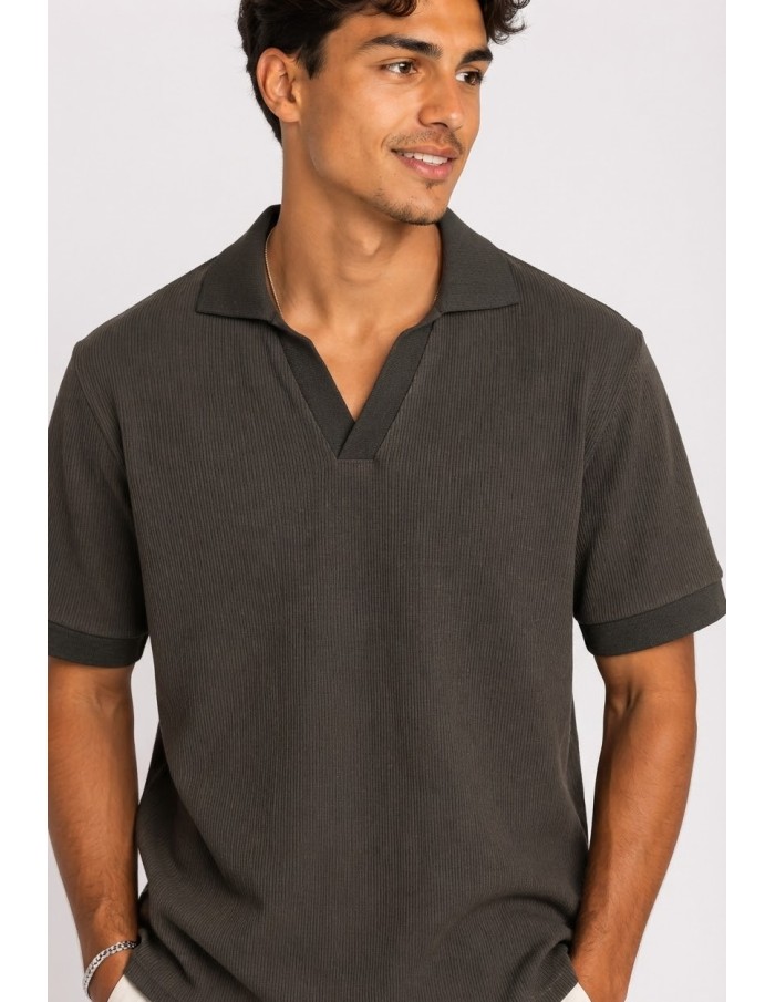 Polo Marron Homme Col Ouvert | Zerda