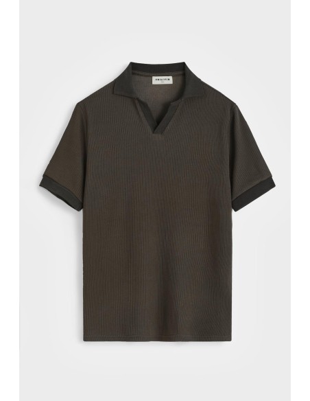 Polo Marron Homme Col Ouvert | Zerda