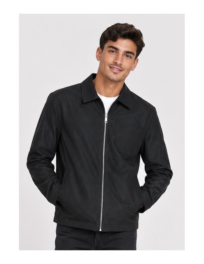 Veste Col Chemise Noire Homme | Zerda