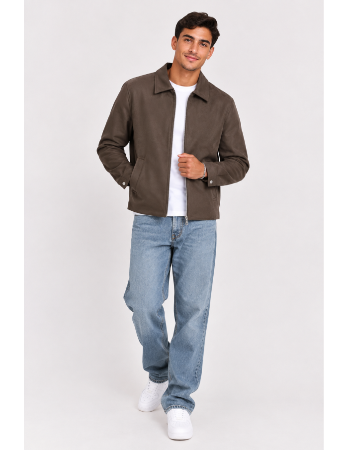Veste Col Chemise Marron Homme | Zerda