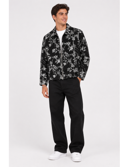 Veste Fleurie Noire Homme Imprimé Métallisé | Zerda