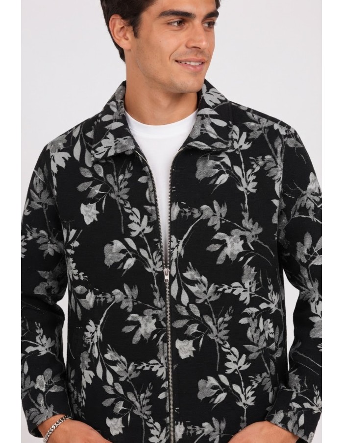 Veste Fleurie Noire Homme Imprimé Métallisé | Zerda
