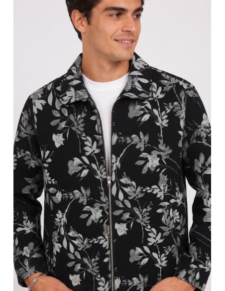 Veste Fleurie Noire Homme Imprimé Métallisé | Zerda