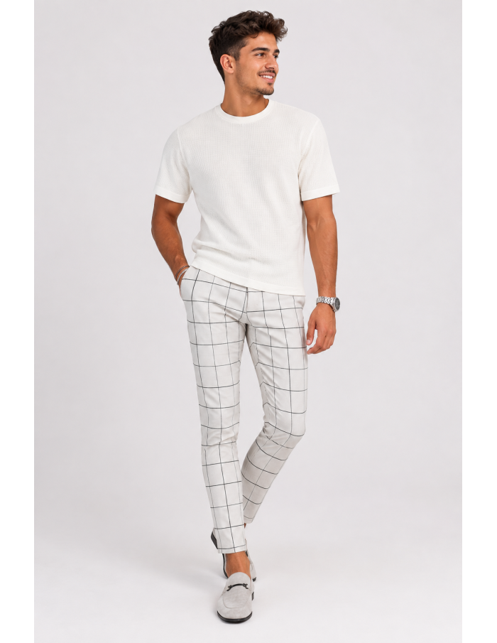 Pantalon Carreaux Blanc Homme | Zerda
