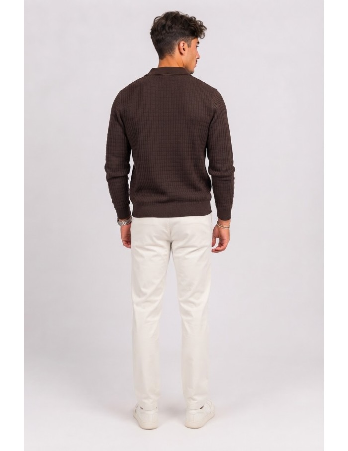 Polo Maille Marron Homme Col Ouvert | Zerda