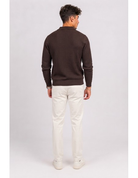 Polo Maille Marron Homme Col Ouvert | Zerda
