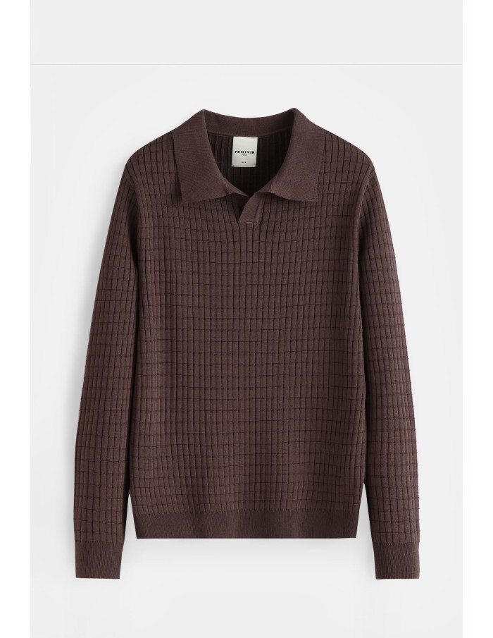 Polo Maille Marron Homme Col Ouvert | Zerda