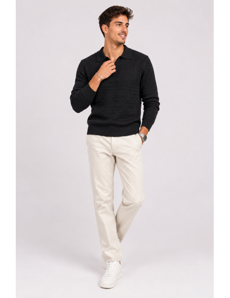 Polo Maille Noir Homme Col Ouvert | Zerda