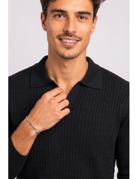 Polo Maille Noir Homme Col Ouvert | Zerda