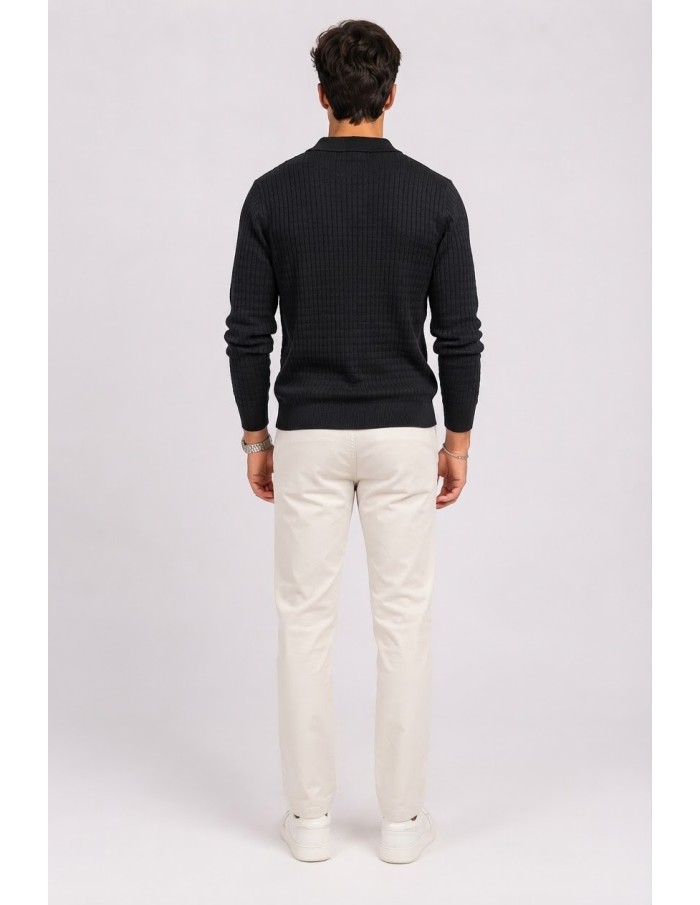 Polo Maille Noir Homme Col Ouvert | Zerda