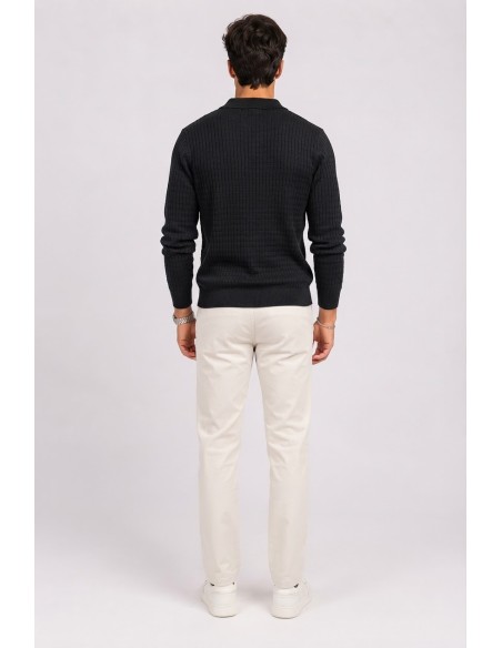 Polo Maille Noir Homme Col Ouvert | Zerda