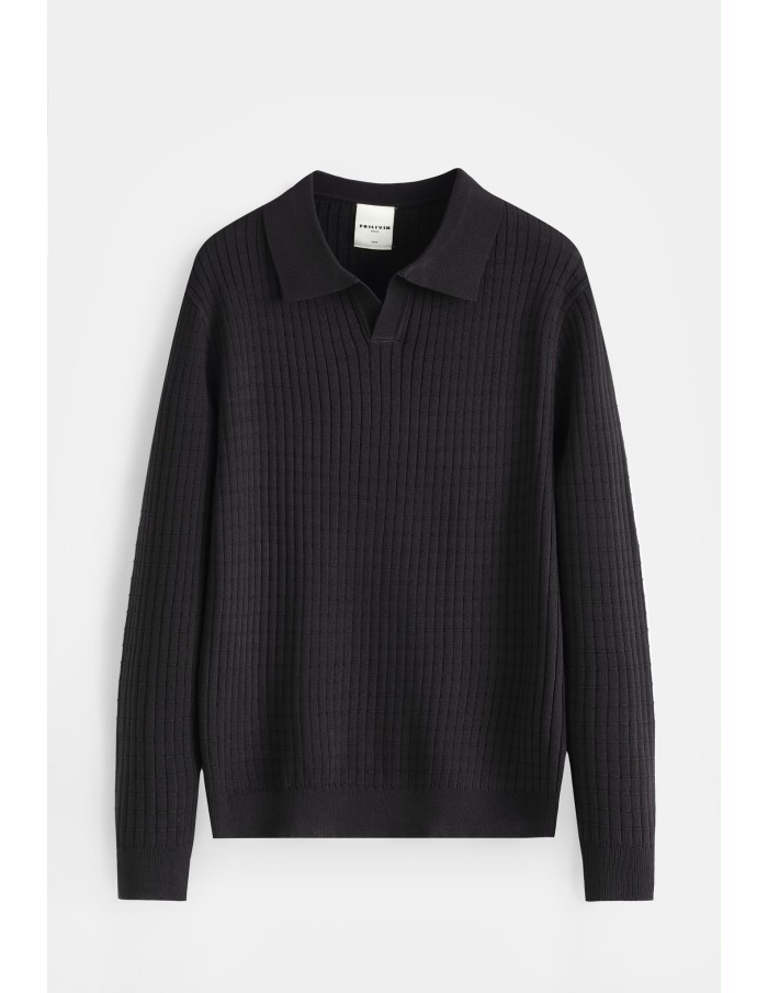 Polo Maille Noir Homme Col Ouvert | Zerda