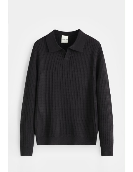 Polo Maille Noir Homme Col Ouvert | Zerda