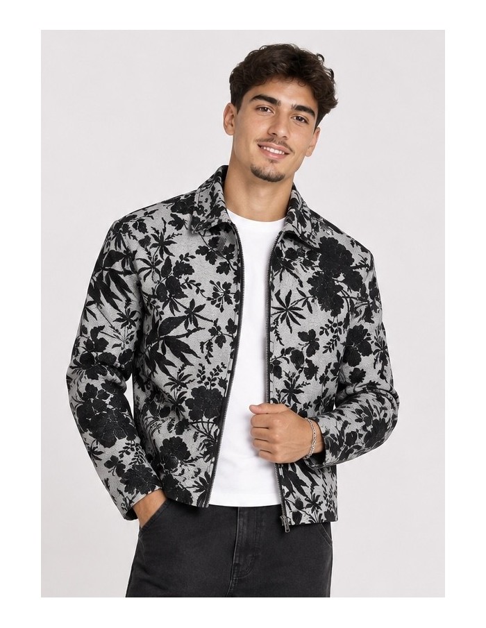 Veste Fleurie Grise Homme Motifs Floraux | Zerda