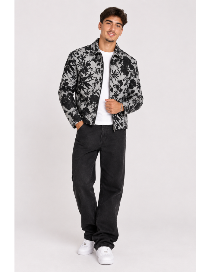 Veste Fleurie Grise Homme Motifs Floraux | Zerda