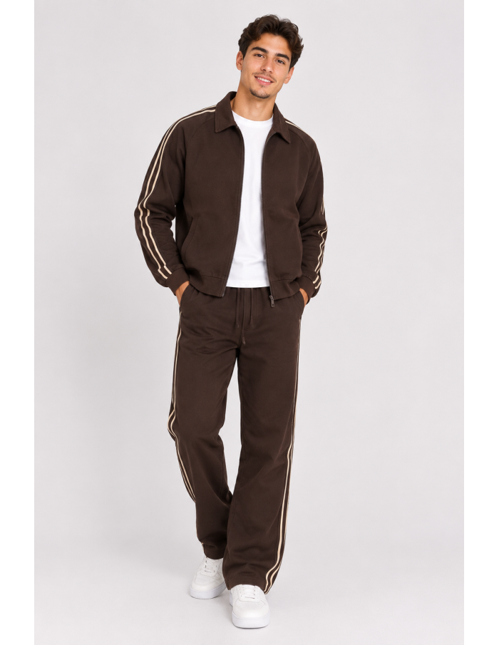 Ensemble Jogging Marron Homme Bandes | Zerda