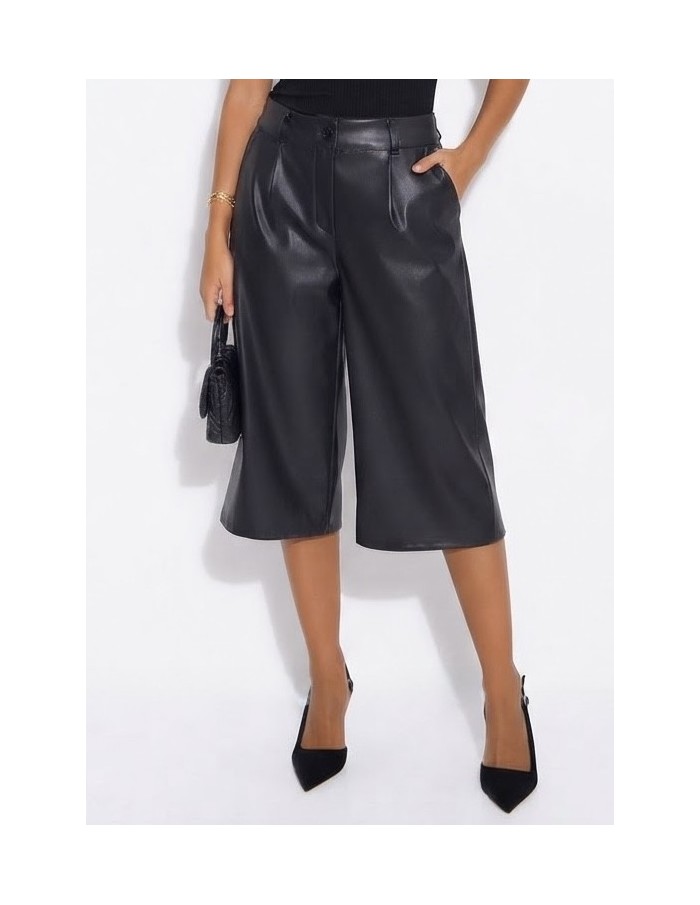 Bermuda Similicuir Noir Femme Taille Haute | Zerda
