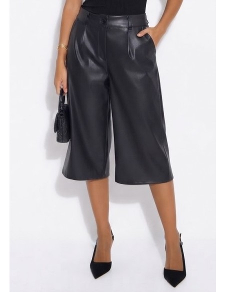 Bermuda Similicuir Noir Femme Taille Haute | Zerda