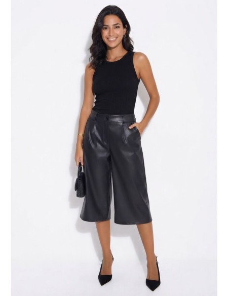 Bermuda Similicuir Noir Femme Taille Haute | Zerda