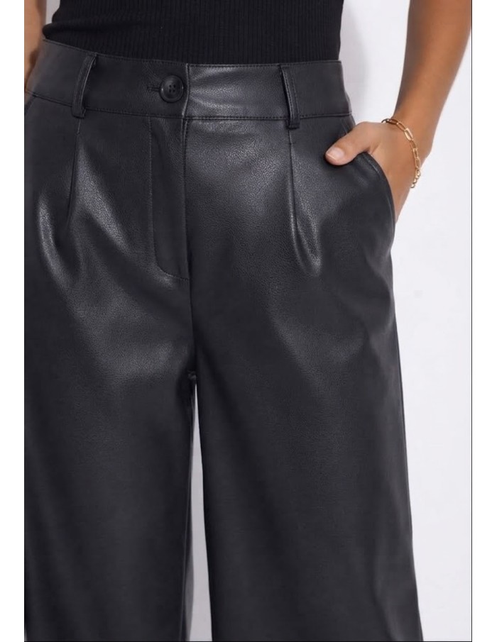 Bermuda Similicuir Noir Femme Taille Haute | Zerda