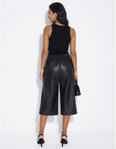 Bermuda Similicuir Noir Femme Taille Haute | Zerda