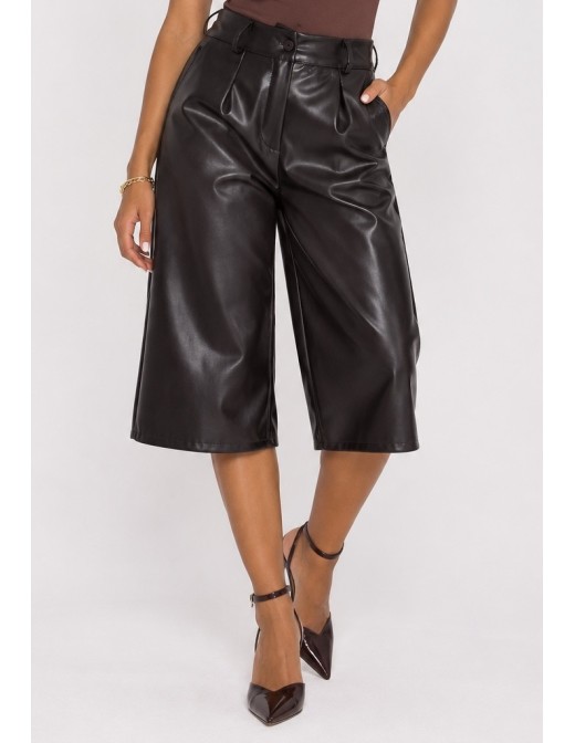 Bermuda Similicuir Marron Femme Taille Haute | Zerda
