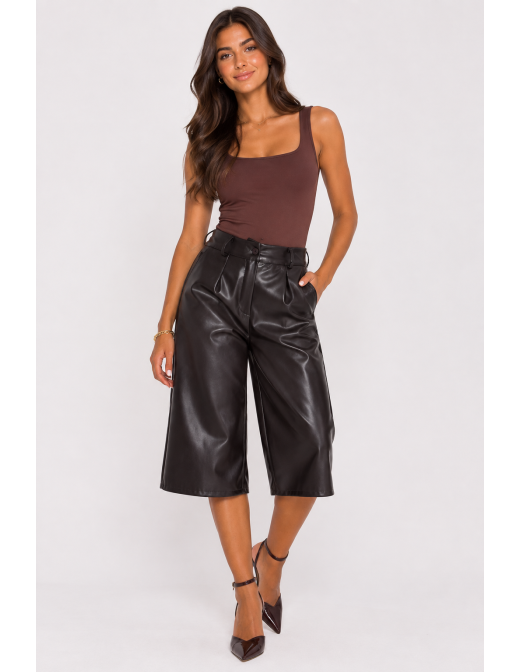 Bermuda Similicuir Marron Femme Taille Haute | Zerda 2