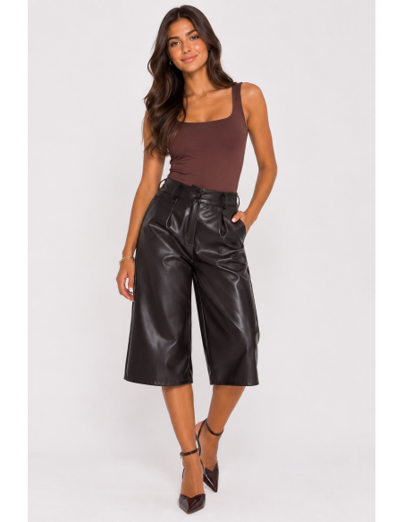 Bermuda Similicuir Marron Femme Taille Haute | Zerda