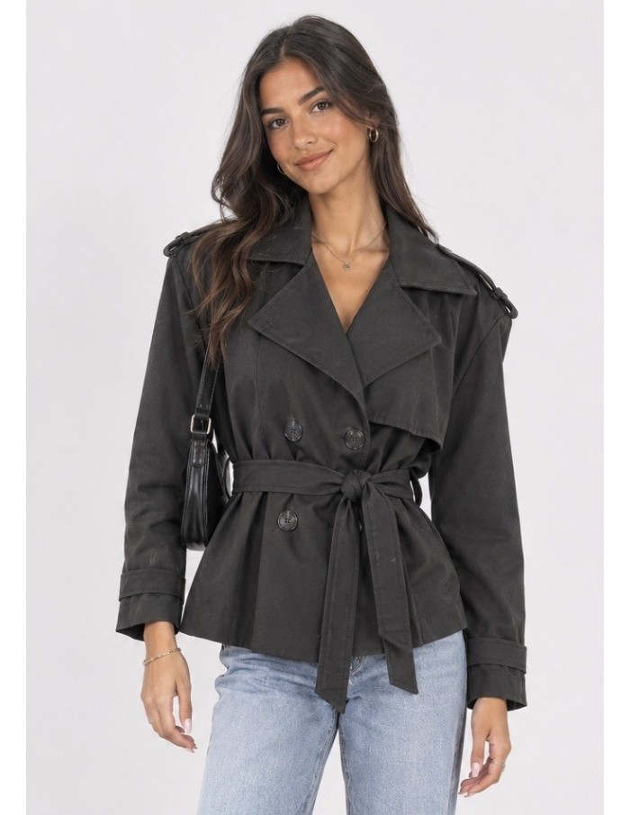 Trench Court Noir Femme Ceinturé | Zerda
