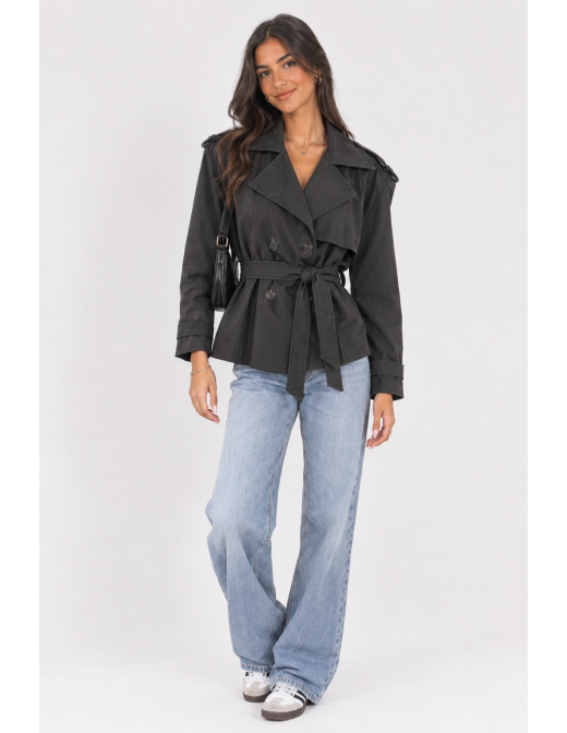 Trench Court Noir Femme Ceinturé | Zerda 2
