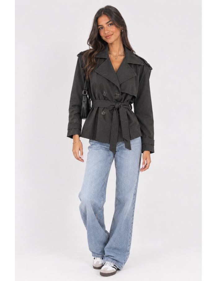 Trench Court Noir Femme Ceinturé | Zerda
