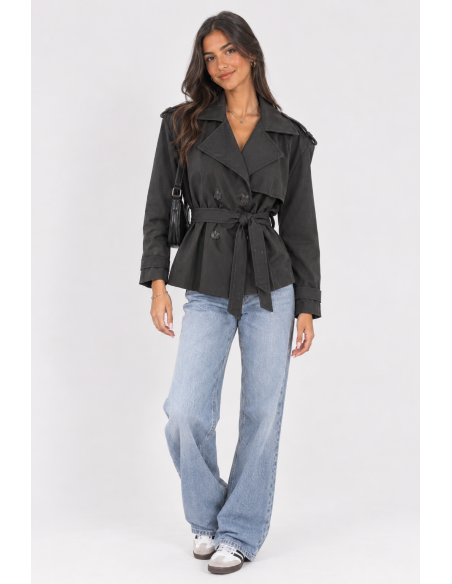 Trench Court Noir Femme Ceinturé | Zerda