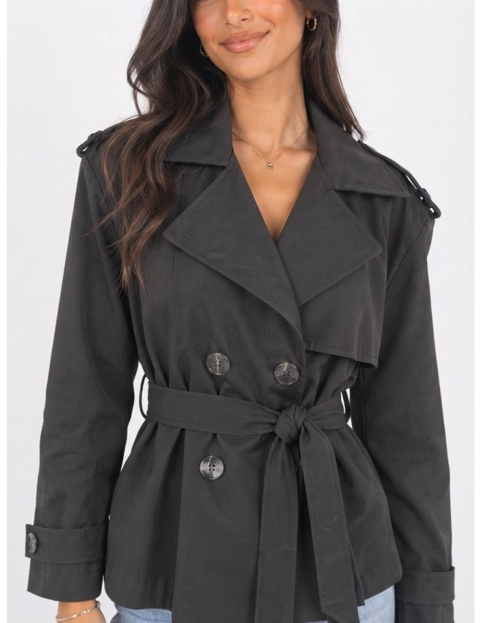 Trench Court Noir Femme Ceinturé | Zerda