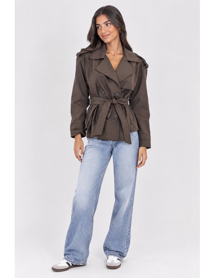 Trench Court Marron Femme Ceinturé | Zerda