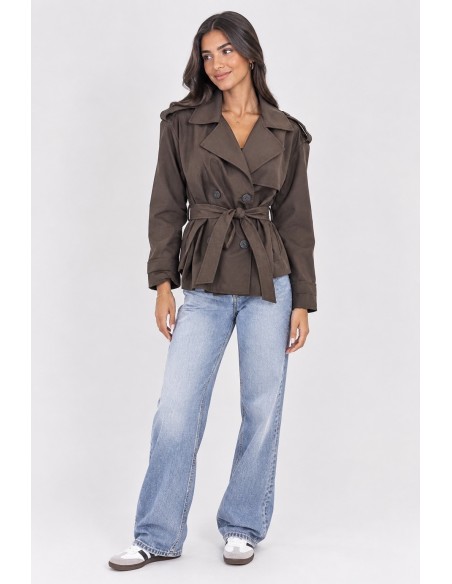 Trench Court Marron Femme Ceinturé | Zerda