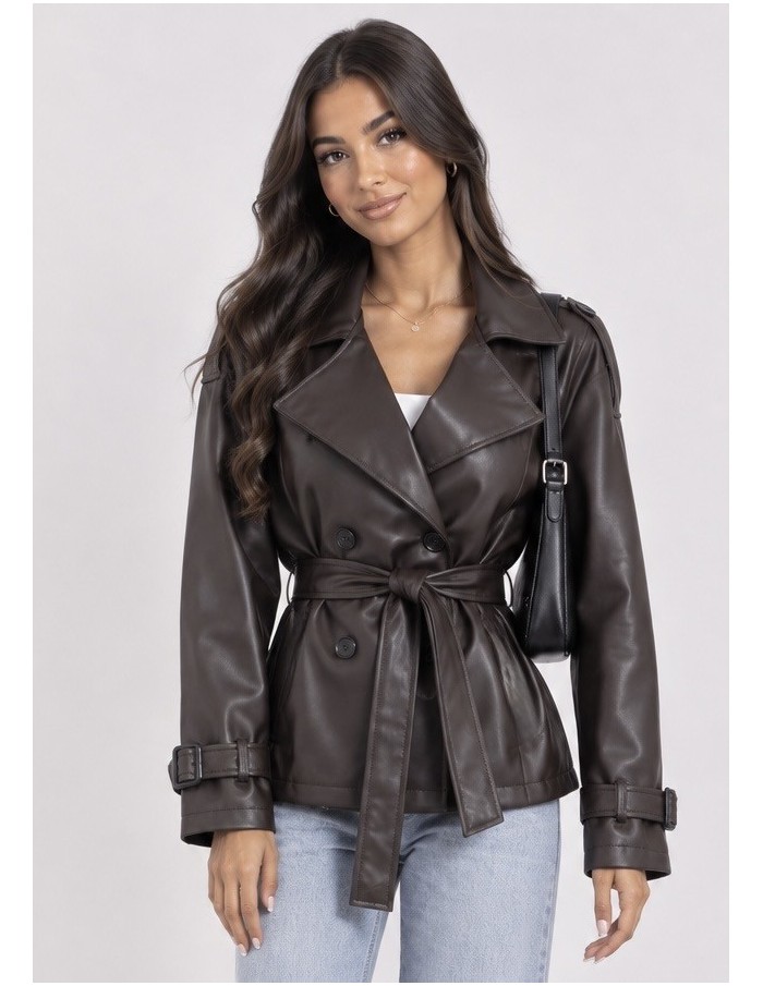 Trench Similicuir Marron Femme Ceinturé | Zerda