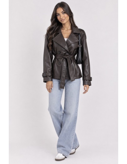 Trench Similicuir Marron Femme Ceinturé | Zerda 2
