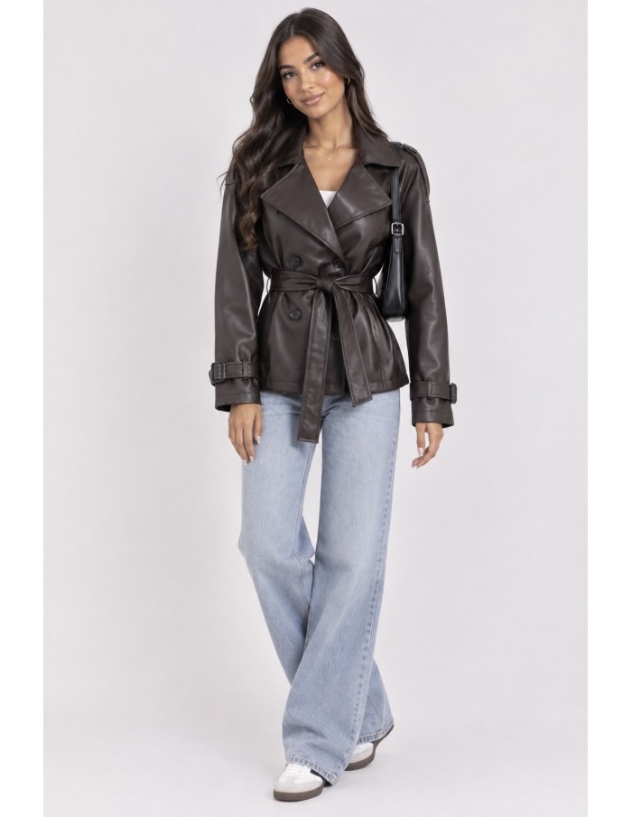 Trench Similicuir Marron Femme Ceinturé | Zerda