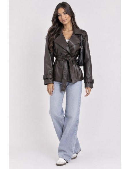 Trench Similicuir Marron Femme Ceinturé | Zerda