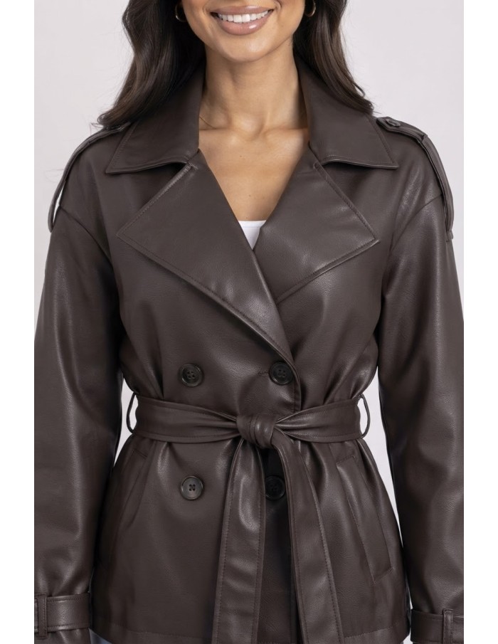 Trench Similicuir Marron Femme Ceinturé | Zerda