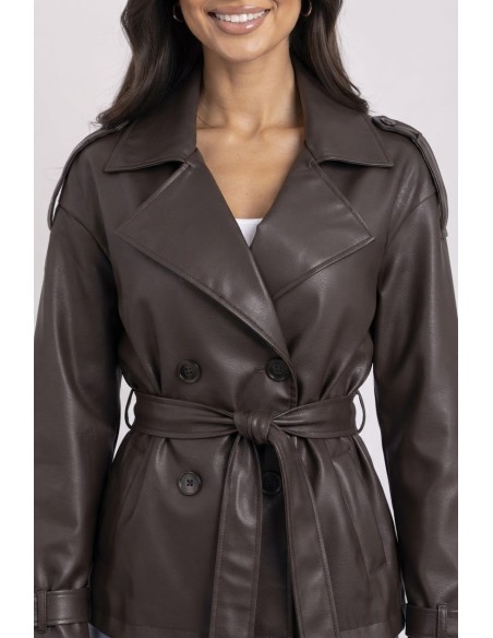 Trench Similicuir Marron Femme Ceinturé | Zerda
